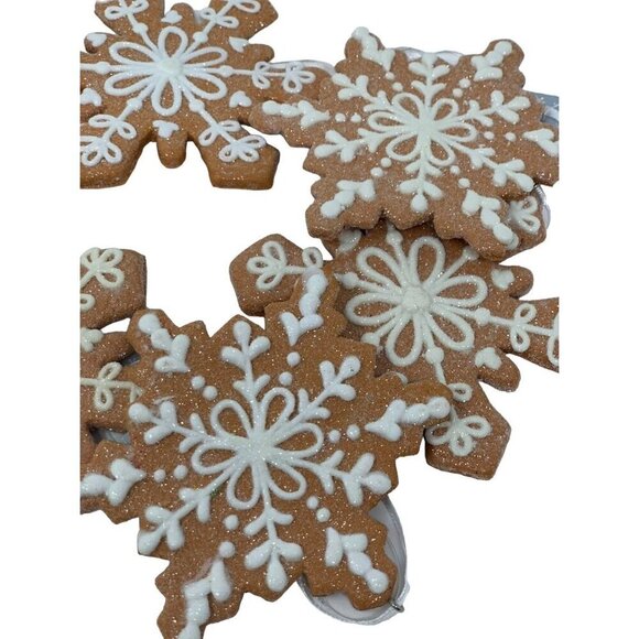Christmas Gingerbread Snowflake Cookie Ornaments 4in Lot 6 Glitter Decor Holiday - Picture 3 of 9